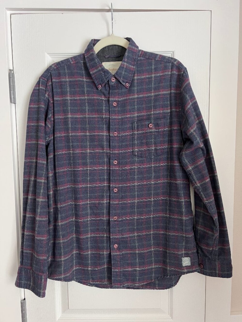 Weatherproof Vintage Plaid Flannel Shirt Men's Medium Navy Red Gray